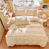 Qfdian 3pcs 100% Cotton Duvet Cover Set (1*Duvet Cover + 2*Pillowcase, Without Core), Korean lace Bedding Set, Soft Comfortable