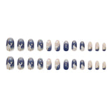 Qfdian  24pcs Smudging Blue False Nails Gentle Almond Gold Star Patterns Press On Nails Romantic Wearable Fake Nail Spicy Girl Manicure