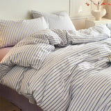 Qfdian Luxury 100% Cotton Yarn-Dyed 3-Piece Duvet Cover Set (1 Duvet Cover + 2 Pillowcases), Pre-Washed,Stripe Design, Bedding Set