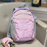 Qfdian  Women Students Travel Bags Patchwork Contrast Color Schoolbags Preppy Chic Kawaii Bow Embroidery Backpacks Y2k Aesthetic Fashion