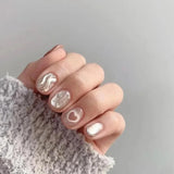 Qfdian  10Pcs Star Cat Eye False Nails with Glue Light Blue Fake Nails Love Pearl Sparkling Press on Nails Sweet Cool Short Square Nail