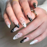 Qfdian  Y2K Star Press on Nails Gradient Black Fake Nails Medium Length Square False Nails Moon Designs for Women Girls Party Daily Use