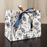 Qfdian  6Pcs Navy Blue Red Flower Butterfly Leaves Art Line Drawing Portable Gift Bags with Ribbon for Wedding Birthday Party Guest Gift