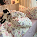 Qfdian  Bedding Set Double Layered Yarn INS Girls Mushroom Soft Washed Cotton Bed Sheet Queen King Size Duvet Set Pillowcase Bed Sheet