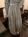 Qfdian  Embroidered Plaid Wide Leg Pants Women's Loose Elastic Waist Casual Trousers Korean Fashion Casual Pocket Straight Pants