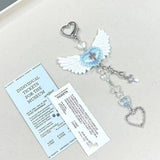 Qfdian INS Korea Plush Wing Heart Beaded Charm Phone Pendant Crystal Wristband Keychain Bracelet Lanyard Cord