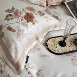 Qfdian Floral Plant Print Color Blocking Bedding Set Lyocell Bamboo Fiber Soft Silky Duvet Cover Flat/Fitted Bed Sheet Pillowcases 4Pcs