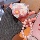 Qfdian  Gradient Cute Bow DIY Flower Earphone Case Crystal Pendant For Samsung Galaxy Buds 2 3 Pro Live FE Cover Earbuds Accessories