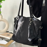 Qfdian High-capacity Pu Leather Simple Casual Shoulder Bags Women Vintage Y2k Aesthetic Shoulder Bags All Match Streetwear Underarm Bag