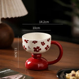 Qfdian  Retro Ceramic Mug Hand Painted Tall Coffee Cup with Handle Mug Milk Oatmeal Ice Cream Water Cup Kitchen Accessory Drinkware Gift