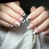 Qfdian  24PCS Fake Nails French Women Press Nails, Small Fresh Short Nails Removable Artistic Wearing Nails.