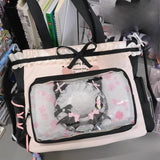 Qfdian  Japanese Y2k Fashion Kawaii Shoulder Handbags Transparent Bow Chic Crossbody Ita Bag Patchwork Fashion Sweet All Match Tote Bags