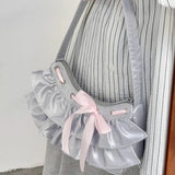 Qfdian Women All Match Fashion Office Lady Handbags Fairy Ruffled Bow Y2k Aesthetic Shoulder Bags Causal Vintage Elegant Underarm Bag
