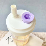 Qfdian  Original Design Purple Bow Water Cup With Straw Cute Coffee Bubble Milk Tea Plastic Cup Large Capacity Students Water Bottle New