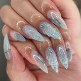 Qfdian 24Pcs Short Round Head False Nails Glitter Pink Almond Fake Nails Strawberry Full Cover Press on Nails Wearable Nail Tips