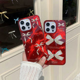 Qfdian Shiny red glacier antume winter phone case for iphone 14pro 13 16 12 14 15 pro max 13pro 15promax bowknot 3d plating bead cover
