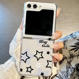 Qfdian  Cute Star Phone Case for Samsung Galaxy Z Flip 6 ZFlip 5 5G Hard Transaprent Cover for Samsung ZFlip 4 Z Flip 3 7 Kawaii Shell
