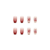 Qfdian  24 pieces of short trapezoid press-on nails, paired with 1 piece of jelly glue and 1 nail file