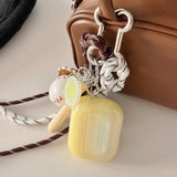 Qfdian Korea Gradient Lemon Yellow Pendant Round Badge For AirPods Pro 2 Case For AirPods 1 2 3 4 Bluetooth Earphone Charging Box Cover