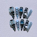 Qfdian  10pcs Summer Sunflower Stick on Nails White 3D Flowers Fake Nails Colorful Sweet Cute False Nails Short Square Press on Nail Tip