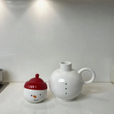 Qfdian  Snowman Ceramic Soy Sauce Vinegar Pot Bottle Kitchen Seasoning Bottle Oil Bottle with Lid Kitchens Accessories Christmas Gifts