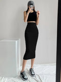 Qfdian  High Stretch Tight Skirts Women European and American Elegant High Waist Midi Skirts Hot Girl Slim Solid Black One Step Skirts