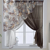 Qfdian  1Panel Blue White Double Layer Crossing Short Curtains For Kitchen Pastoral Leaves Pattern Window Screen Partition Tulle Drapes