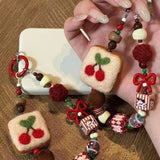 Qfdian  Cute Cookies Mobile Phone Chain,Wool Felt Pendant Lanyard Charm Strap Wrist Bead Hanging,for Camera Bag Pendant Lanyards