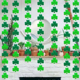 Qfdian  Green Hollow Lucky Irish Shamrock Clover Fabric Triangle Banner Flag St. Patrick’s Day Party Shamrock Garland Hanging Decoration