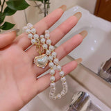 Elegant Big White Imitation Pearl Bead Necklace for Women Crystal Heart Shell Pendant Sweet Wedding Party Jewelry Collier Femme