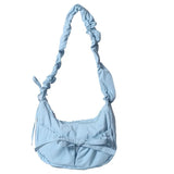 Qfdian Women Ins Casual Sweet Kawaii Bow Handbags Pleated Y2k Aesthetic Vintage Underarm Bag Fashion All Match Shoulder Crossbody Bags