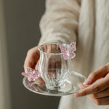 Qfdian  Three-dimensional Butterfly Cup&saucer Simple Glass Cup Creative Handmade  Coffee Cup Dish Set Afternoon Tea Cup Plates Gifts