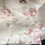 Qfdian Flowers Embroidery Luxury Bedding Set Egyptian Cotton Single Queen King Size Duvet Cover Flat/Fitted Bed Sheet Pillowcases 3/4Pc