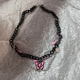 Qfdian Vintage Y2k Pink Pin Bead Choker Necklace For Women Egirl Kpop Trend Jewelry Gift Goth Harajuku EMO 2000s Unusual Accessories K