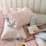 Qfdian  Double Sided Stripes Bow Pillow Cases 48x74cm Soft Comfortable Covers Cotton Pillow Cover Pillow Sham Beds Home Decoration gifts