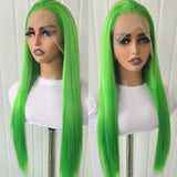 Qfdian Green Wig Straight Synthetic Lace Front Wig Long Green Hair Wig Glueless Wigs Ready to Wear Green Lace Frontal Wigs for Women