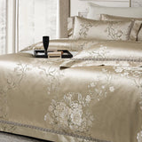 Qfdian 4Pcs Luxury European Style Satin Yarn-dyed Jacquard Egyptian Cotton Bedding Set Duvet Cover Bed Sheet Fitted Sheet Pillowcases
