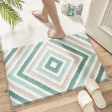 Qfdian  Simple Geometric Bathroom Non-slip Mat Microfiber Flocking Bath Mat Thick Plush Bathroom Rug Absorbent Non-slip Foot Mat Doormat