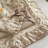 Qfdian 100% Cotton Pastoral Floral Print Ruffles Bow Princess Bedding Set Queen King Duvet Cover Set Bed Sheet/Fitted Sheet Pillowcases