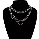 Qfdian  Rainbow Metal Cuban Long Layered Necklace for Women Adjustable Y-Shape Choker Chain Colorful Heart O-Ring Chunky Chain Jewelry