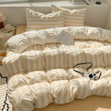 Qfdian Washed Cotton Double Yarn Crepe Striped Quilt Set 3-4 Pillowcase with Sheet Bedding Cover Supplies 200x230 220x240 Skin Friendly