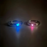 Qfdian  2 Piece Glowing Heart Shaped Couples Ring Set Zinc Alloy Adjustable Rings Glow in The Dark