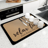 Qfdian  Diatomaceous Earth Absorbent Kitchen Mat Quick Dry Dish Pad Non Slip Countertop Protector Washable Reusable Easy Clean Home Use