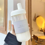 Qfdian  500/850ML Cute Pearl Milk Tea Straw Plastic Water Bottle With Cup Cover Women Large Capacity Juice Boba Milk Tea Cup Drop-proof