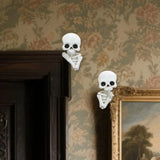 Qfdian  Set of 2 Funny Keep Quiet Skeleton Statue Window Peeker Door Corner Decor, Horror Resin Skull Figurines Gothic Wall Sculpture S