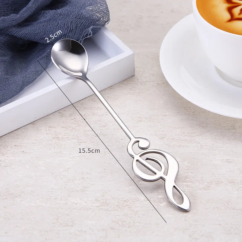 Qfdian Stainless Steel Musical Notes Coffee Spoon Stirring Cup Spoon Music Stick Ice Cream Gift Spoon Kitchen Tool Accessories