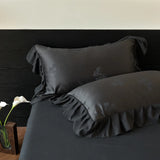 Qfdian  Jacquard Duvet Cover Set with Lace Washed Cotton Queen/King Size Black Comforter Cover housse de couette 220x240 Luxury Bedding