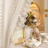 Qfdian  French Romantic White Geometric Star Floral Pattern Ruffles Sheer Lacework Curtains for Living Room Tulle for Windows Drapes