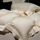 Qfdian Lyocell Cotton Jacquard Soft Silky Luxury Bedding Set Queen King Size Duvet Cover Set Bed Sheet/Fitted Sheet Pillowcases 4Pcs