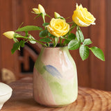 Qfdian  Hand Drawn Oil Painting Ceramic Vase Glazed Hydroponic Vase with Cracks American Country Style Home Interior Decoration Gift
